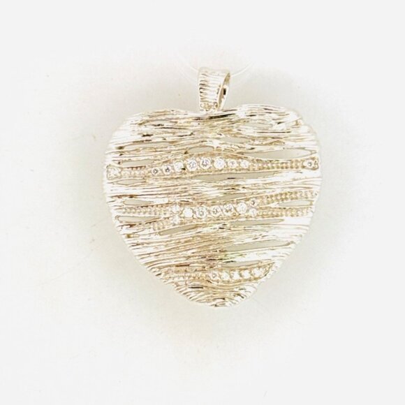 Elegant 925 Sterling Silver Heart Pendant w/ White Gems Unbranded Slide Closure - Picture 1 of 9